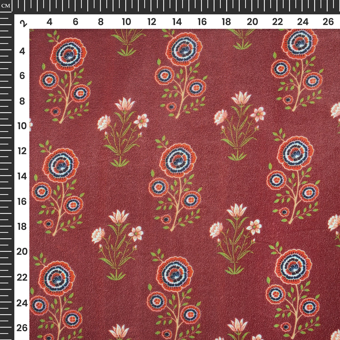 Burnt Umber Floral Digital Print Velvet Fabric