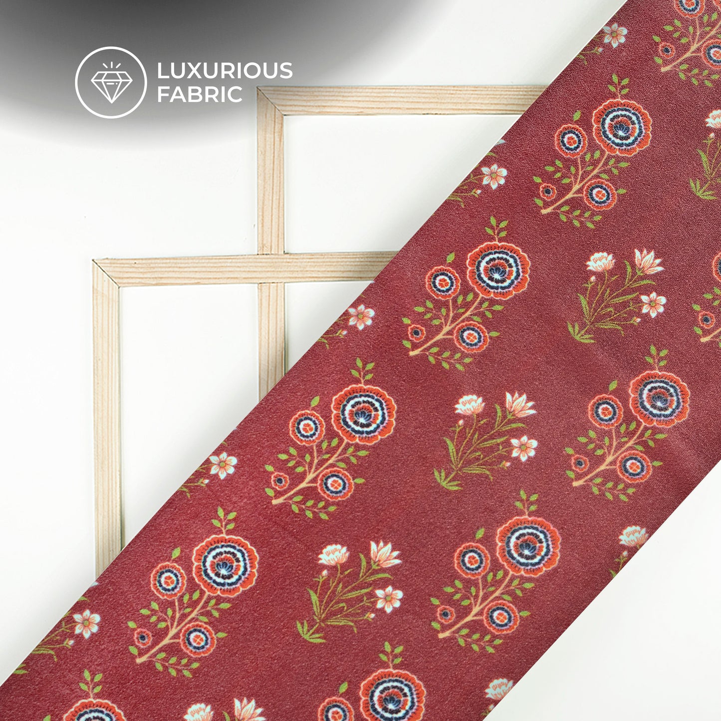 Burnt Umber Floral Digital Print Velvet Fabric