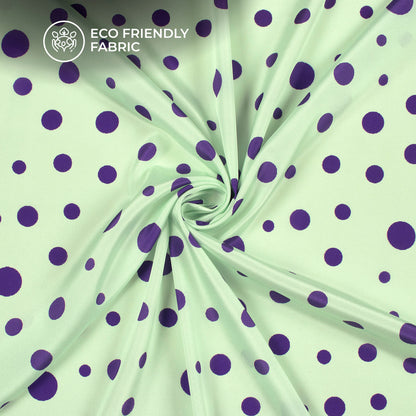 Light Green Polka Dots Digital Print Crepe Silk Fabric