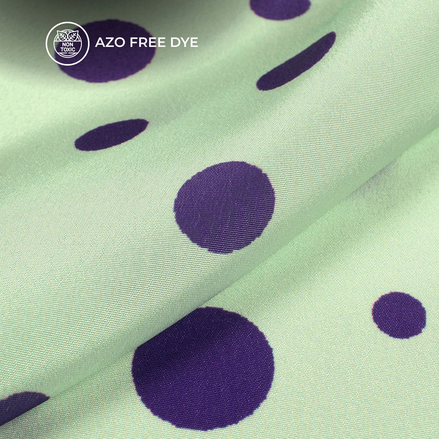 Light Green Polka Dots Digital Print Crepe Silk Fabric