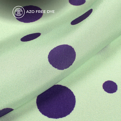 Light Green Polka Dots Digital Print Crepe Silk Fabric