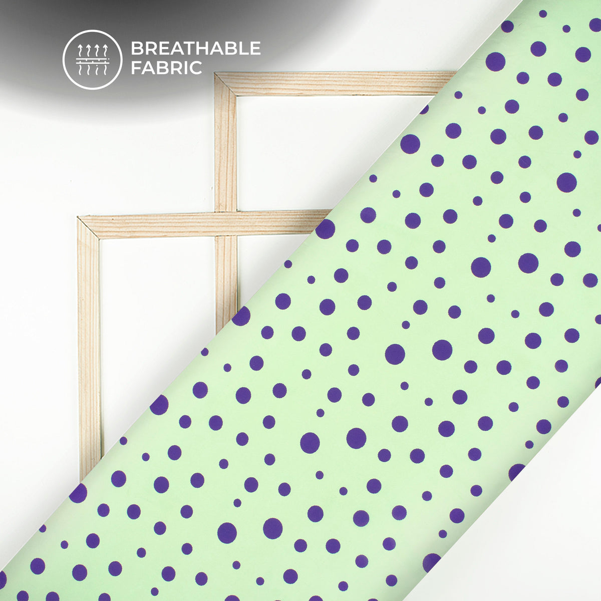 Light Green Polka Dots Digital Print Crepe Silk Fabric