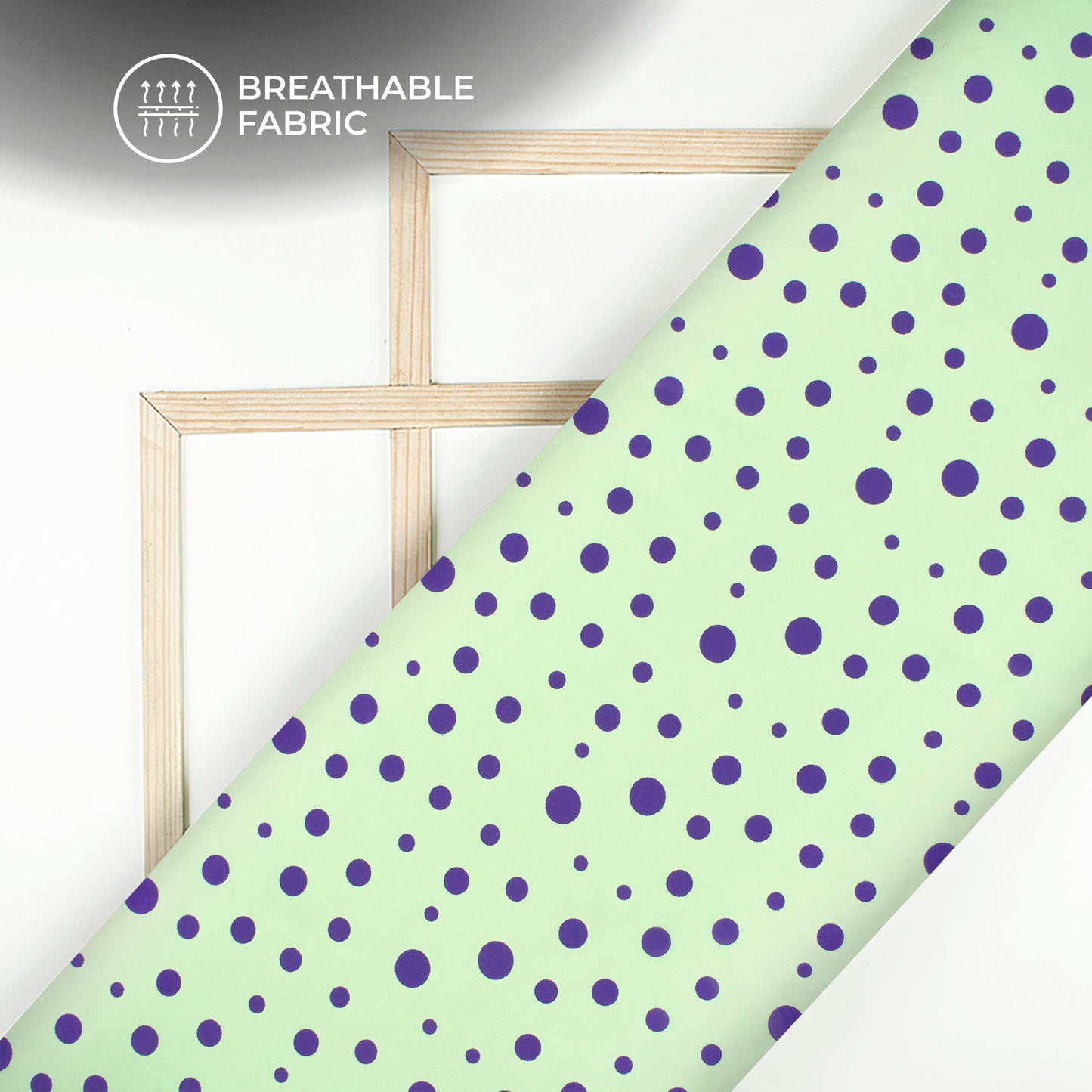 Light Green Polka Dots Digital Print Crepe Silk Fabric