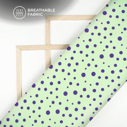 Light Green Polka Dots Digital Print Crepe Silk Fabric