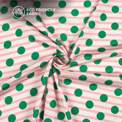 Dark Green Polka Dots Digital Print Crepe Silk Fabric