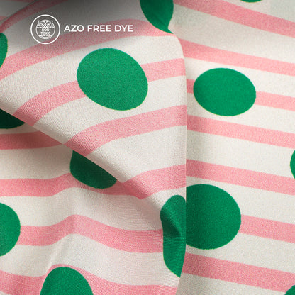 Dark Green Polka Dots Digital Print Crepe Silk Fabric