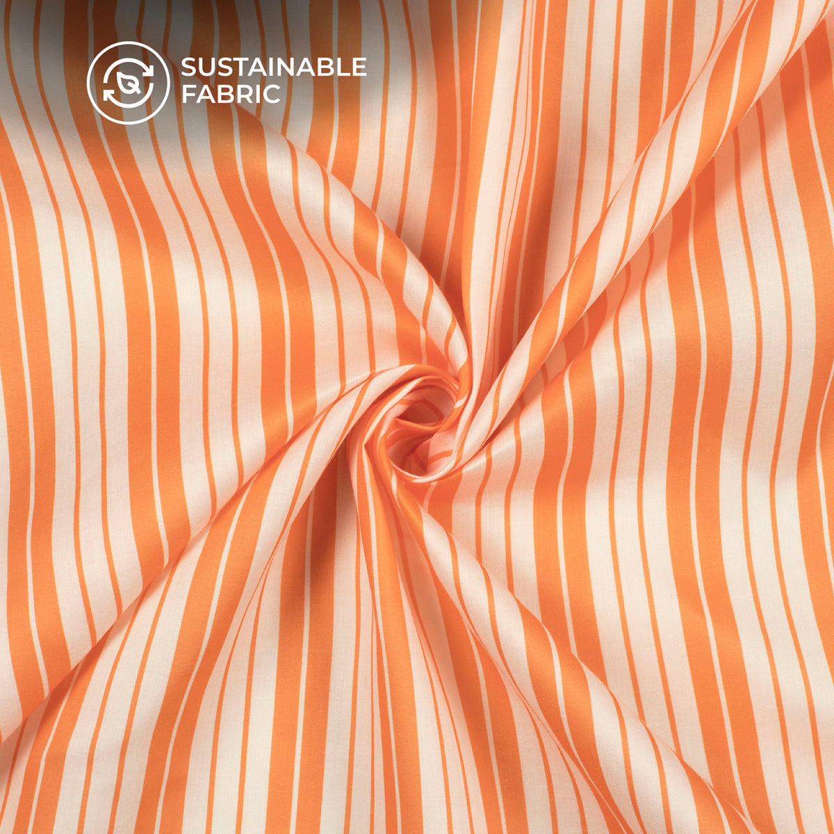 Orange and White Luxe Stripes Digital Print Poly Glazed Cotton Fabric