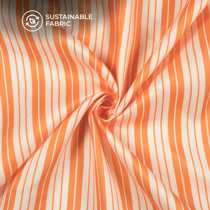 Orange and White Luxe Stripes Digital Print Poly Glazed Cotton Fabric