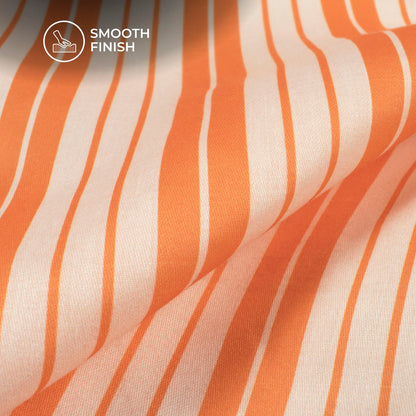 Orange and White Luxe Stripes Digital Print Poly Glazed Cotton Fabric