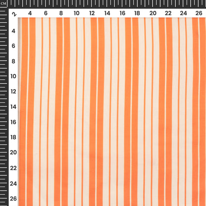 Orange and White Luxe Stripes Digital Print Poly Glazed Cotton Fabric