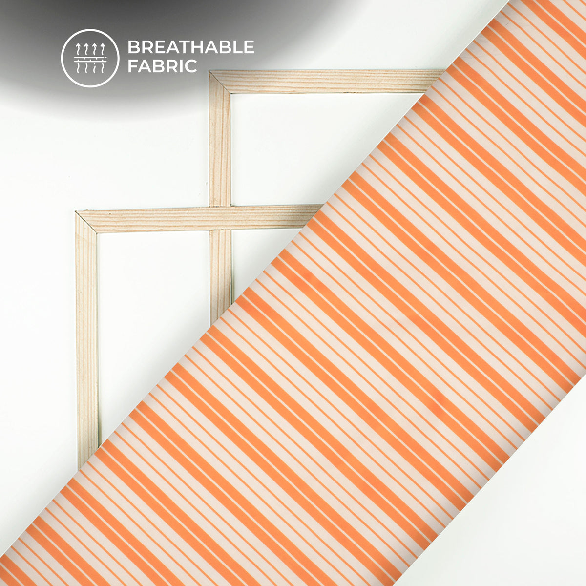 Orange and White Luxe Stripes Digital Print Poly Glazed Cotton Fabric