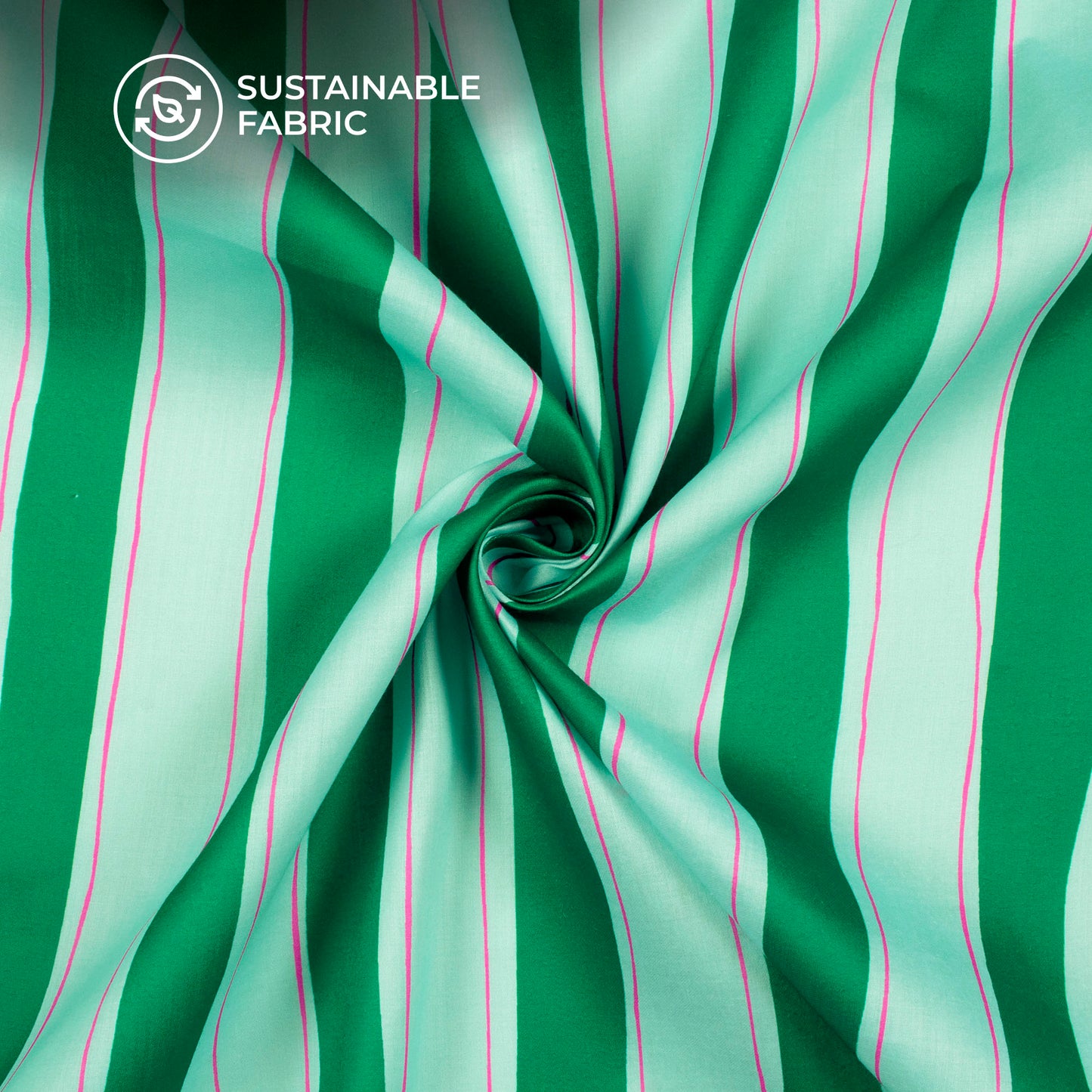 Green Wavy Stripes Digital Print Poly Glazed Cotton Fabric