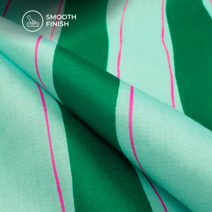 Green Wavy Stripes Digital Print Poly Glazed Cotton Fabric