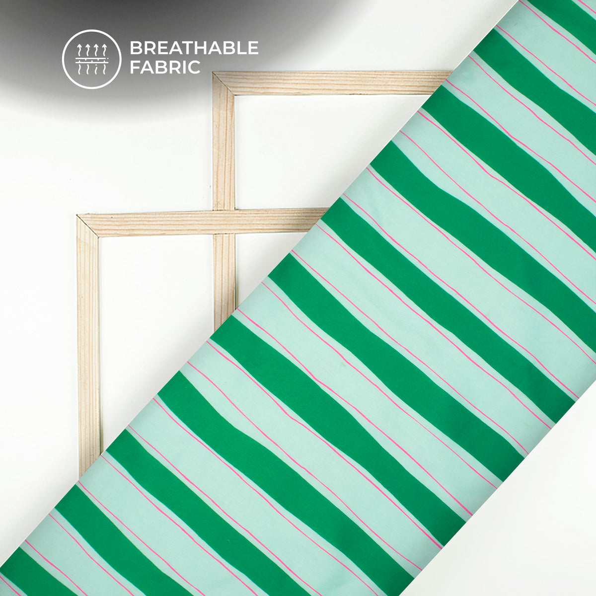 Green Wavy Stripes Digital Print Poly Glazed Cotton Fabric
