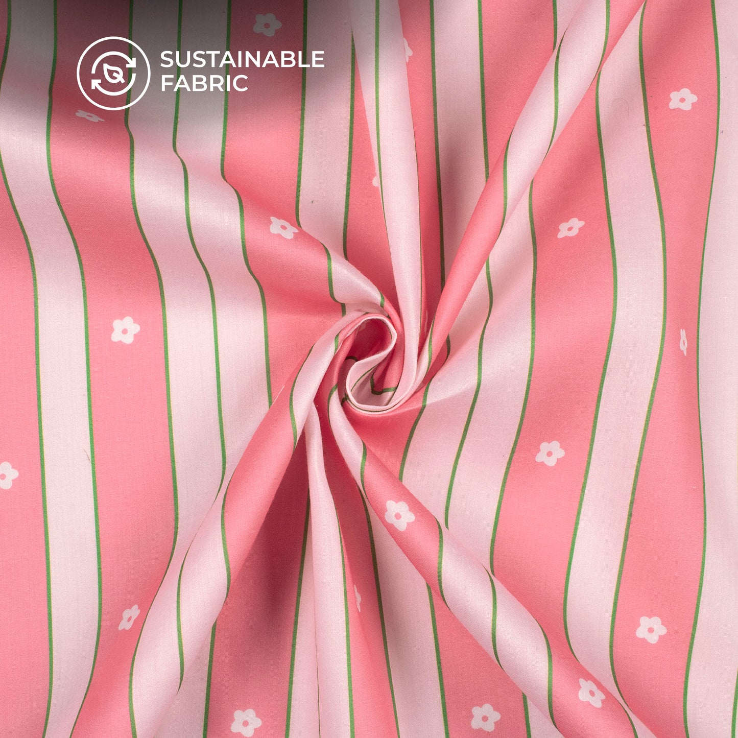 Pink Floral Stripes Digital Print Poly Glazed Cotton Fabric