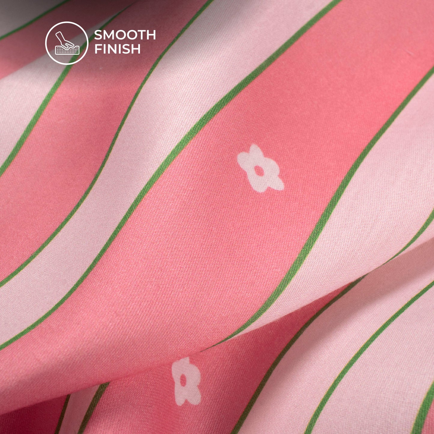 Pink Floral Stripes Digital Print Poly Glazed Cotton Fabric