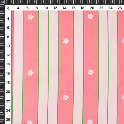 Pink Floral Stripes Digital Print Poly Glazed Cotton Fabric