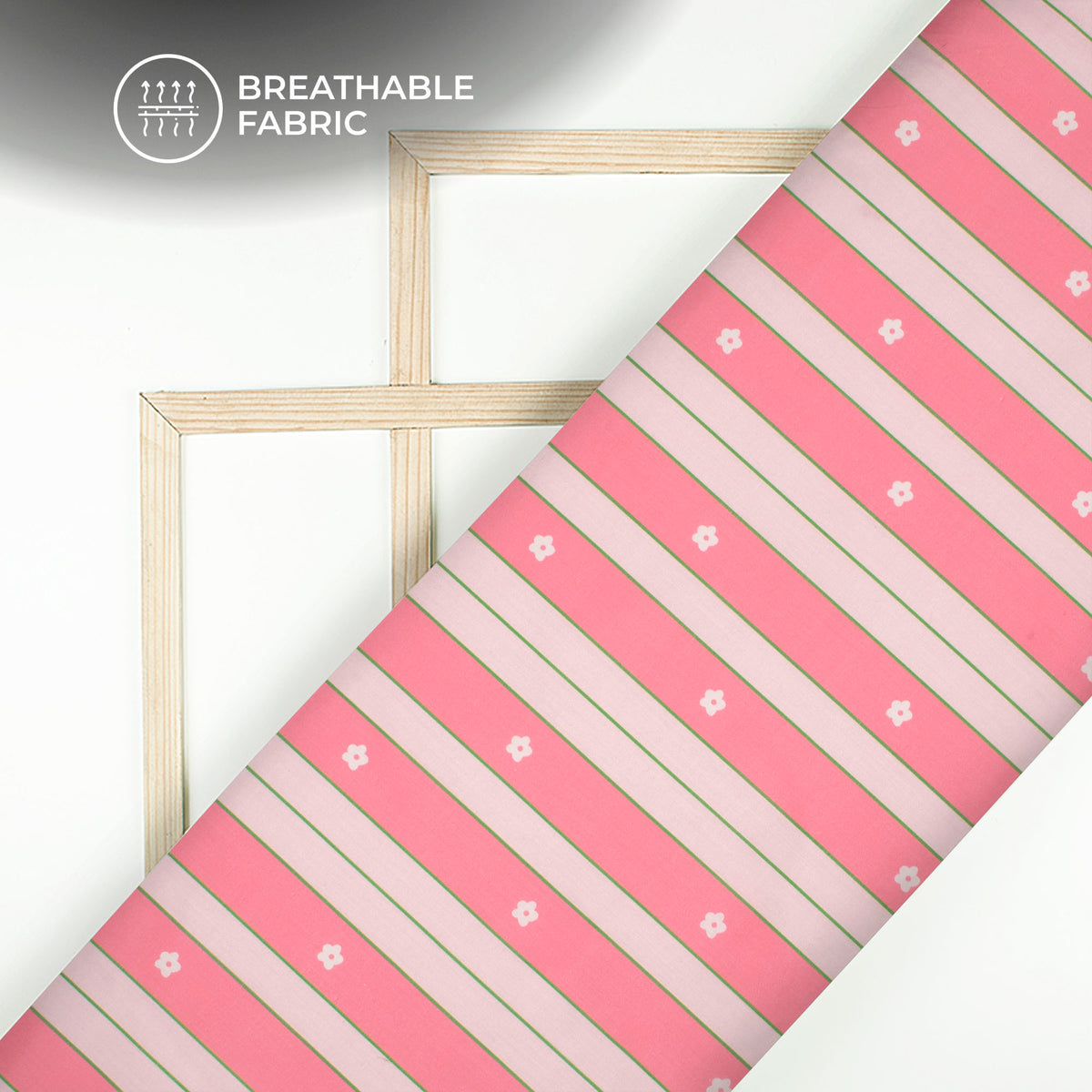 Pink Floral Stripes Digital Print Poly Glazed Cotton Fabric
