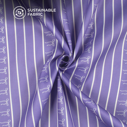 Purple Bow Stripes Digital Print Poly Glazed Cotton Fabric