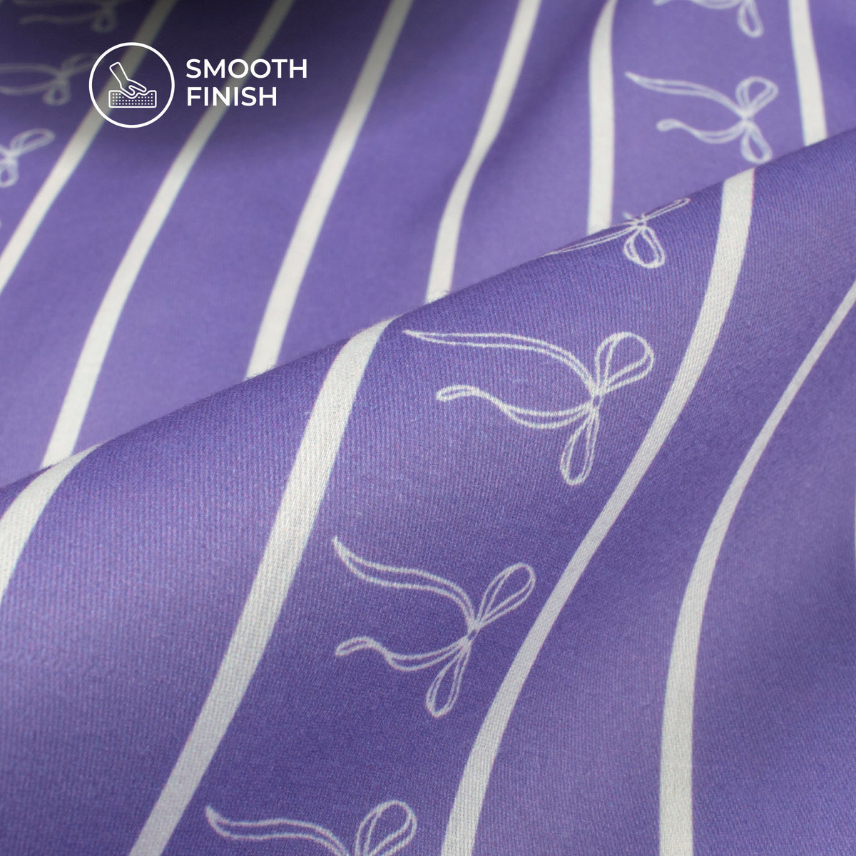 Purple Bow Stripes Digital Print Poly Glazed Cotton Fabric