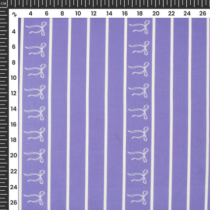 Purple Bow Stripes Digital Print Poly Glazed Cotton Fabric