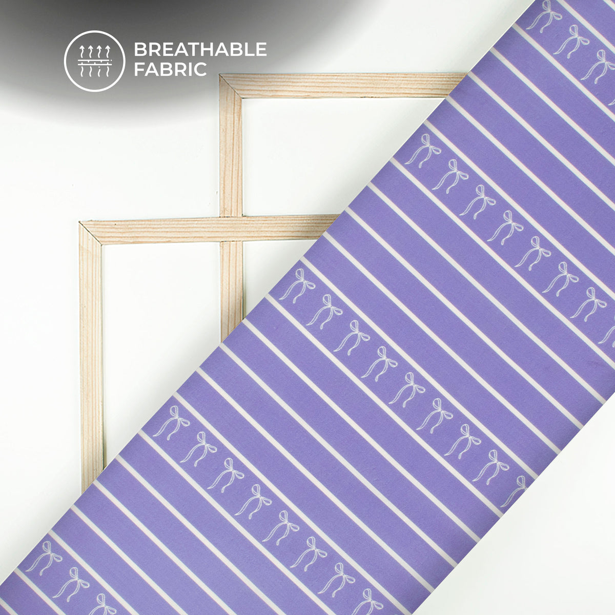 Purple Bow Stripes Digital Print Poly Glazed Cotton Fabric