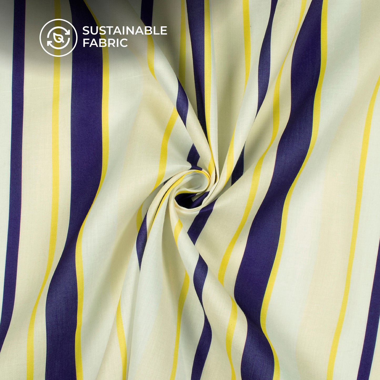 Blue And Yellow Stylish Stripes Digital Print Poly Glazed Cotton Fabric