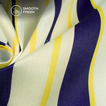 Blue And Yellow Stylish Stripes Digital Print Poly Glazed Cotton Fabric