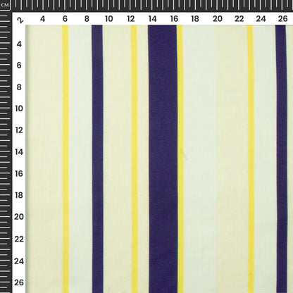 Blue And Yellow Stylish Stripes Digital Print Poly Glazed Cotton Fabric