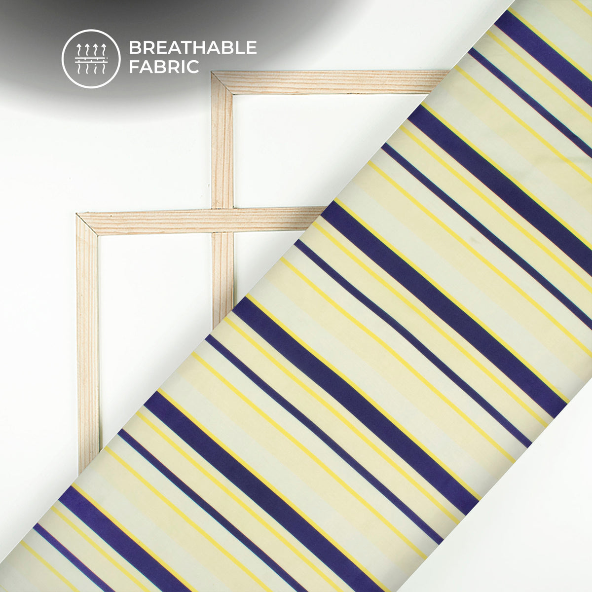 Blue And Yellow Stylish Stripes Digital Print Poly Glazed Cotton Fabric