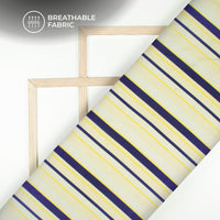 Blue And Yellow Stylish Stripes Digital Print Poly Glazed Cotton Fabric