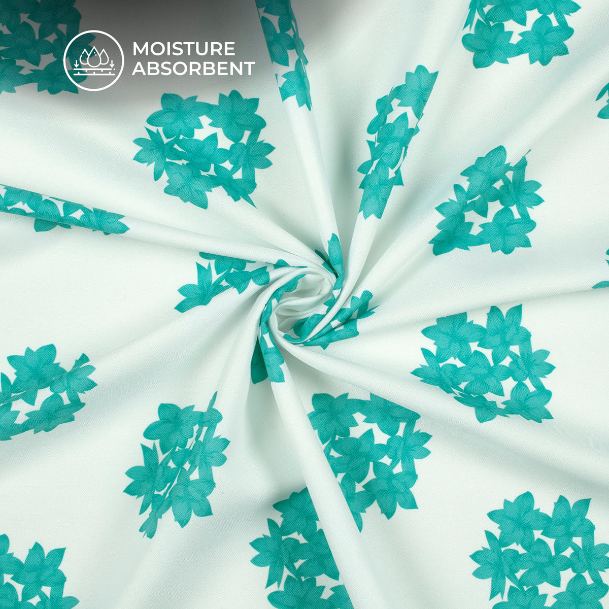 Turquoise Blue Floral Digital Print Rayon Fabric