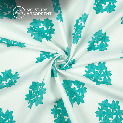 Turquoise Blue Floral Digital Print Rayon Fabric