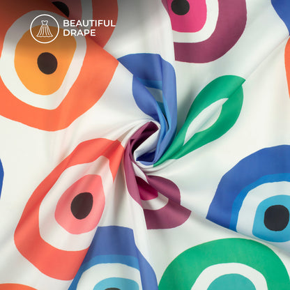 Eye-Catching Color Pop Circle Craze Digital Print Imported Satin Fabric