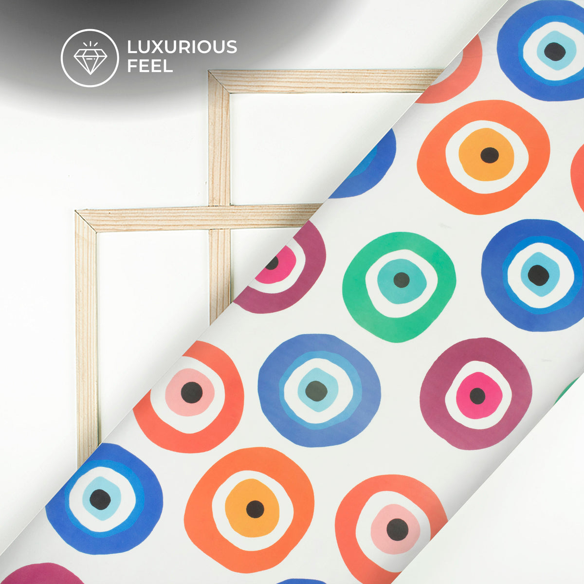 Eye-Catching Color Pop Circle Craze Digital Print Imported Satin Fabric