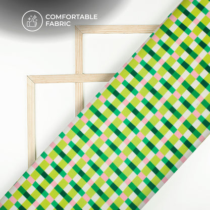 Fresh Checks For Trendy Apparel Digital Print Poly Linen Slub Fabric