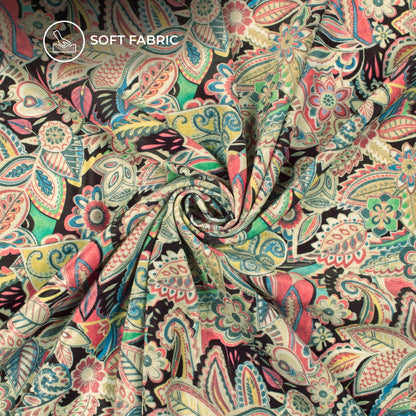 Salmon Pink Floral Digital Print Premium Velvet Fabric