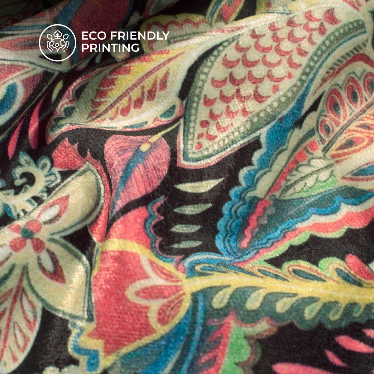 Salmon Pink Floral Digital Print Premium Velvet Fabric
