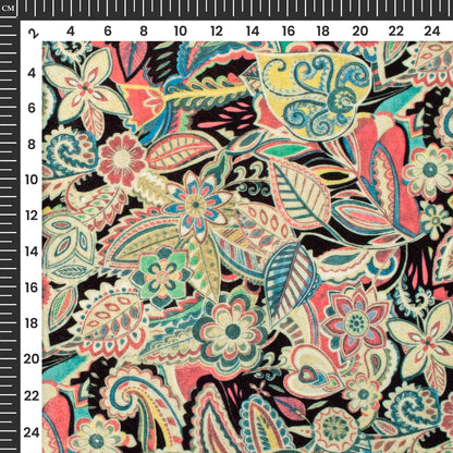 Salmon Pink Floral Digital Print Premium Velvet Fabric