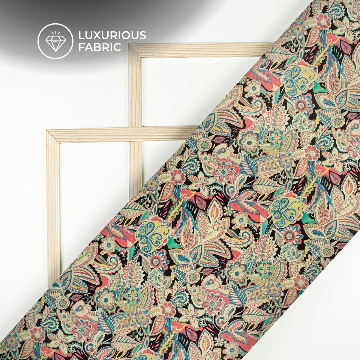 Salmon Pink Floral Digital Print Premium Velvet Fabric