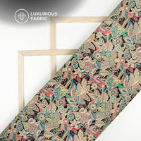 Salmon Pink Floral Digital Print Premium Velvet Fabric
