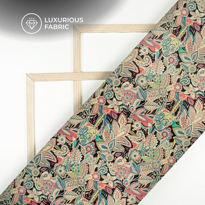 Salmon Pink Floral Digital Print Premium Velvet Fabric