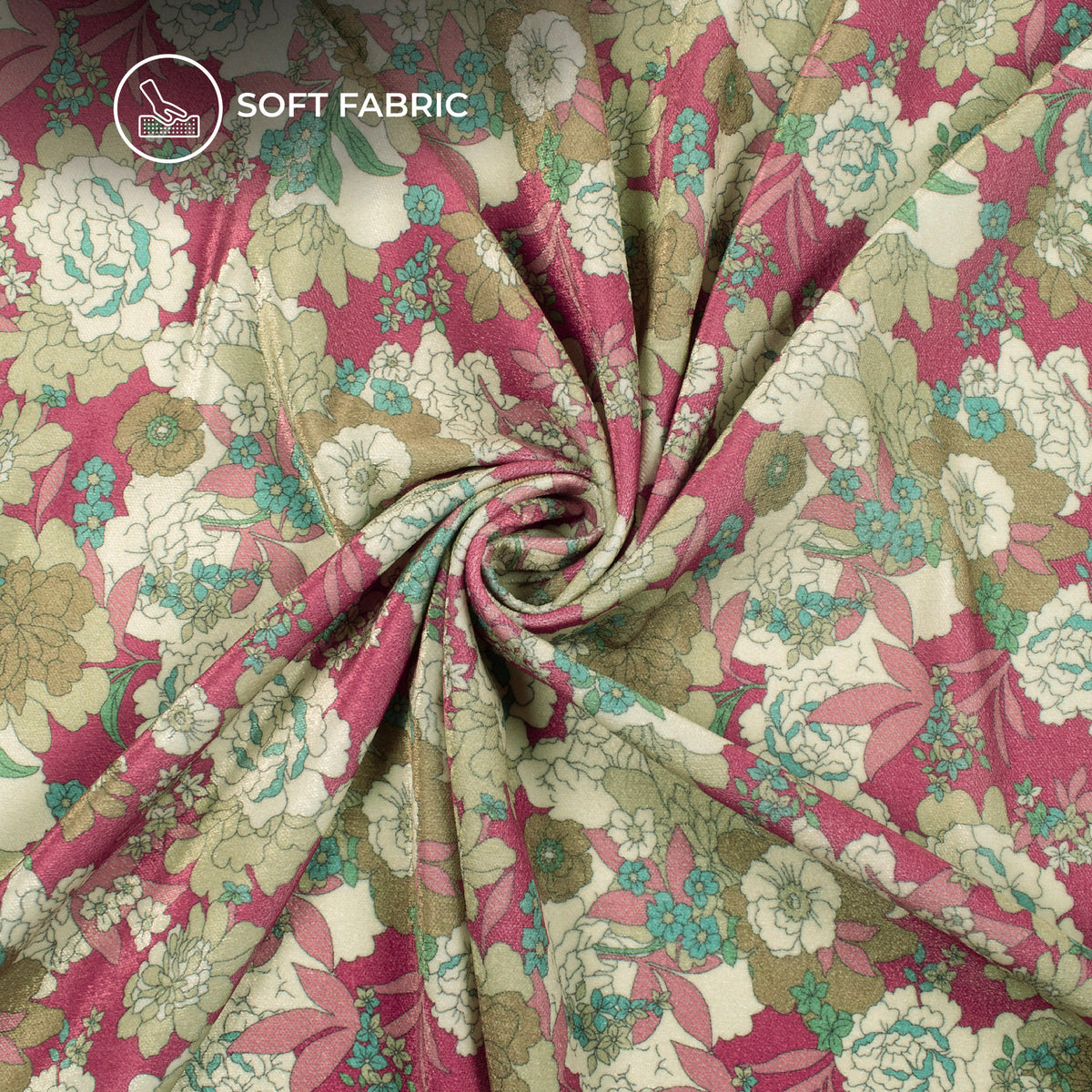 Crimson Red Floral Digital Print Premium Velvet Fabric