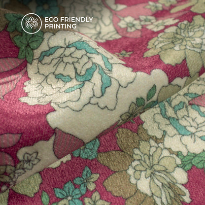 Crimson Red Floral Digital Print Premium Velvet Fabric