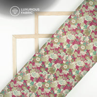 Crimson Red Floral Digital Print Premium Velvet Fabric