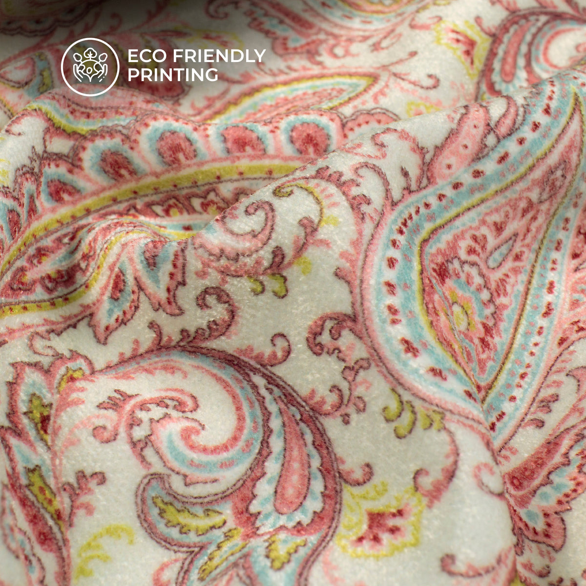 Salmon Pink Paisley Digital Print Premium Velvet Fabric