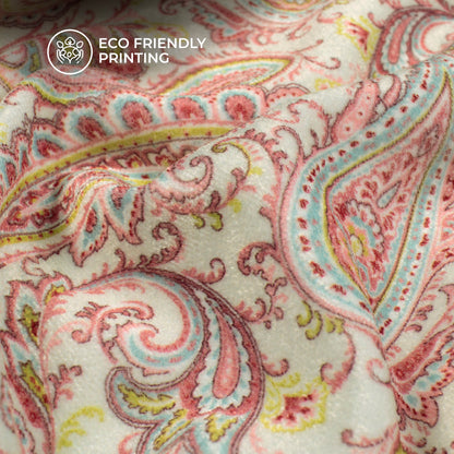 Salmon Pink Paisley Digital Print Premium Velvet Fabric