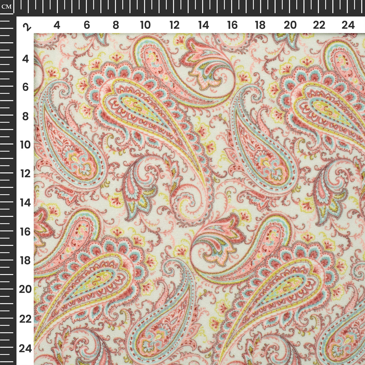 Salmon Pink Paisley Digital Print Premium Velvet Fabric