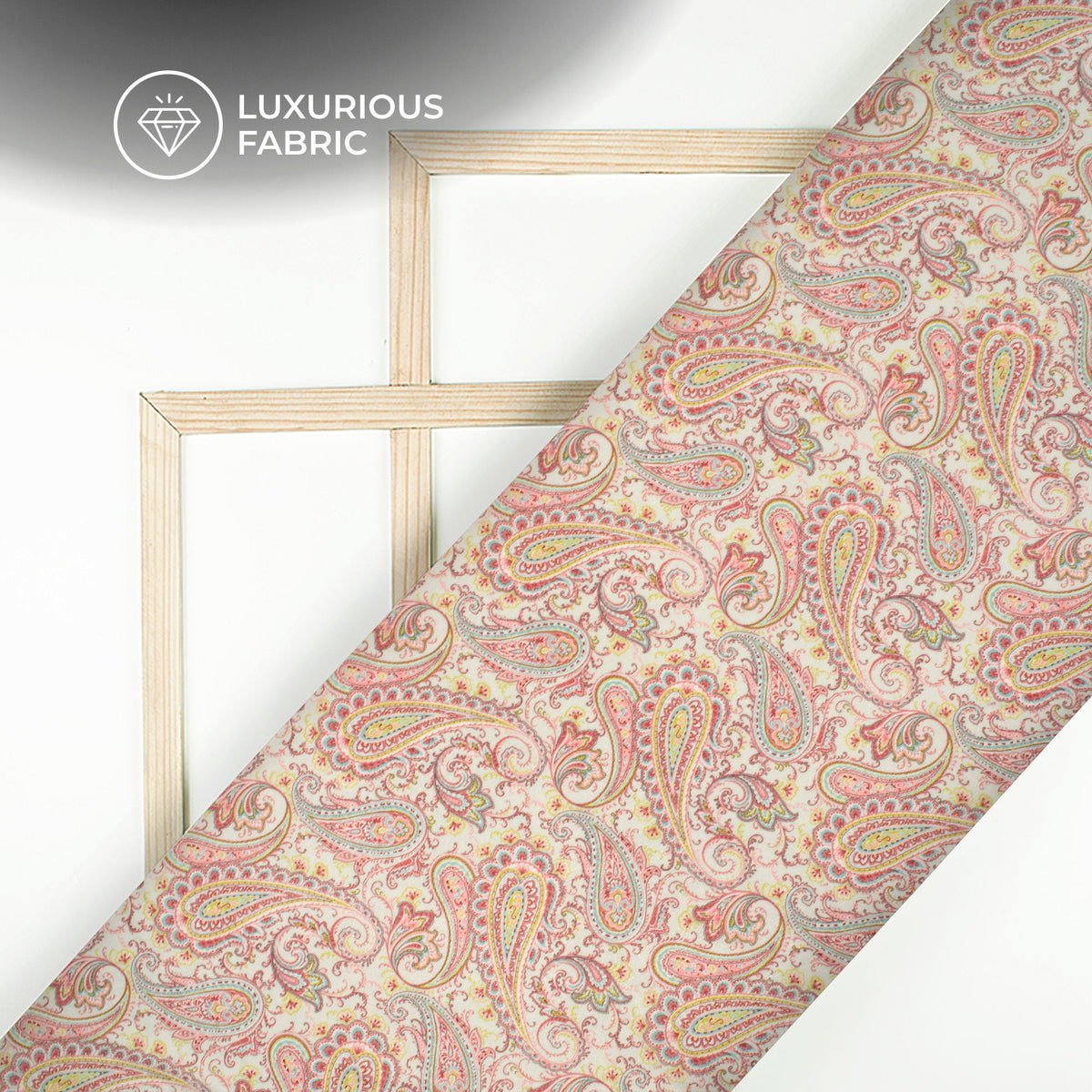 Salmon Pink Paisley Digital Print Premium Velvet Fabric