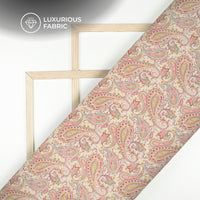Salmon Pink Paisley Digital Print Premium Velvet Fabric